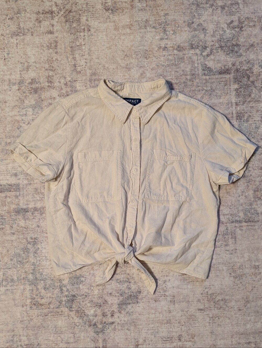 United By Blue Short Sleeve Tie-Front Button Down Shirt - Cream